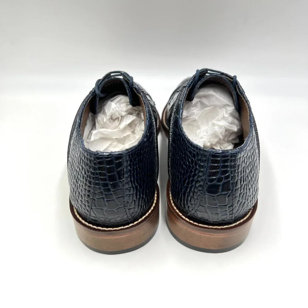 Stacy Adams Mens‎ Raimondo Blue Leather Croc Cap Toe Oxfords Dress Shoes